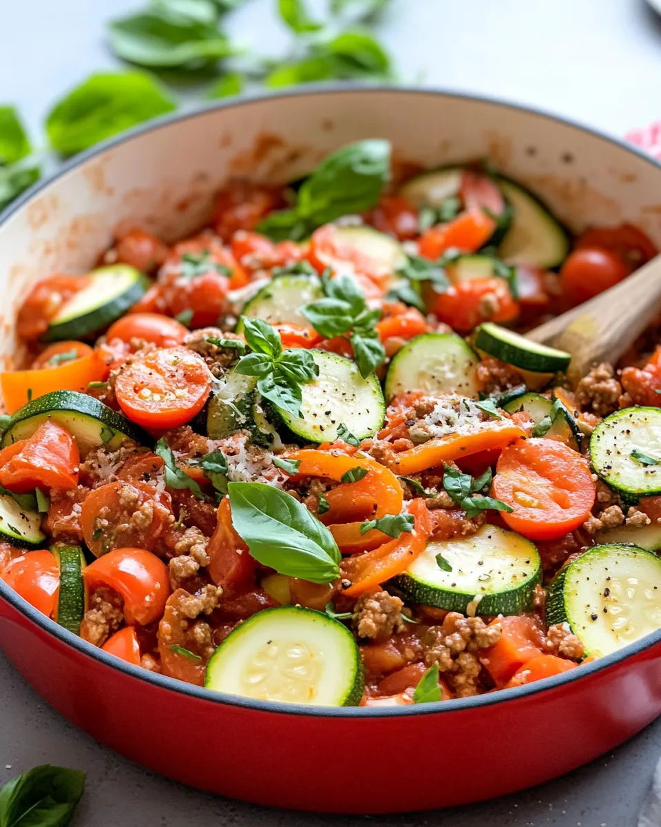 Classic Zucchini-Tomato Meatless Bolognese food shot
