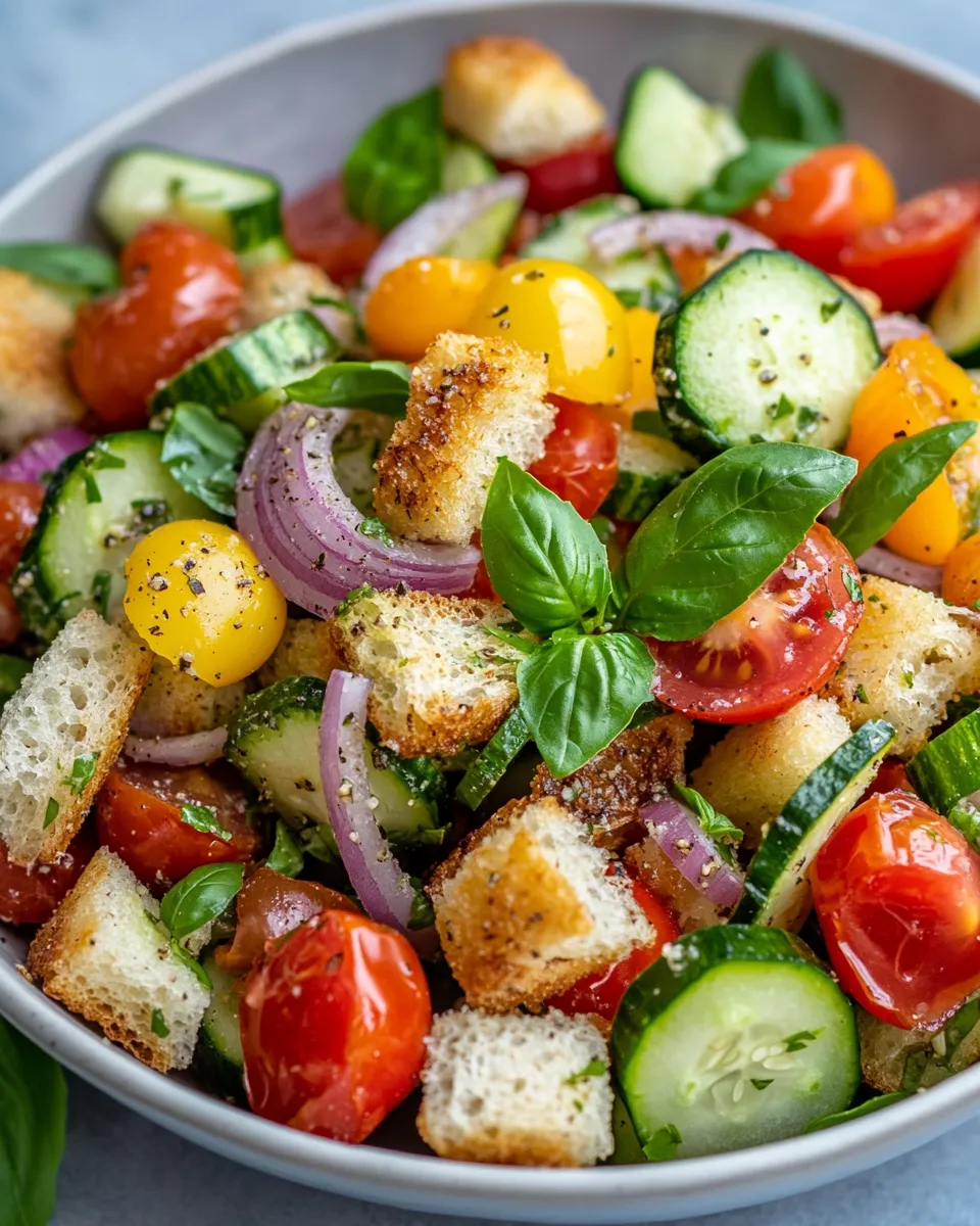 Easy Zucchini Panzanella with Herbed Croutons food shot