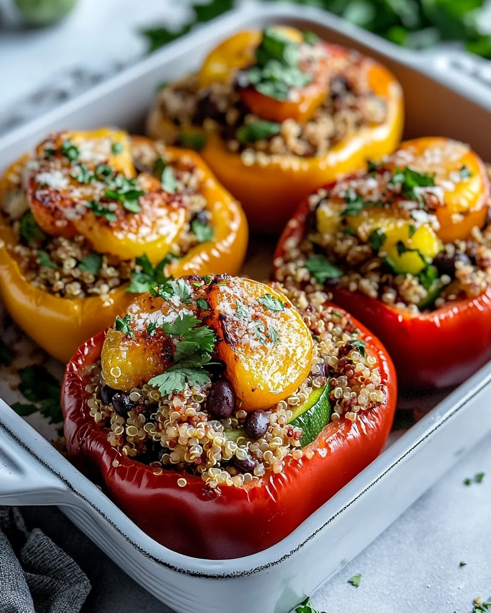Easy Zucchini & Nectarine Quinoa Stuffed Peppers food shot
