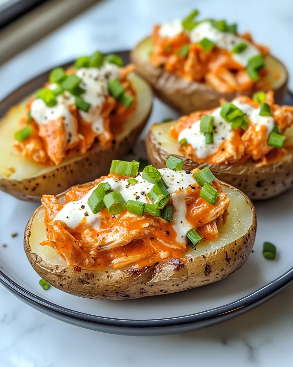 Easy Baked Buffalo Chicken Stuffed Potatoes food shot