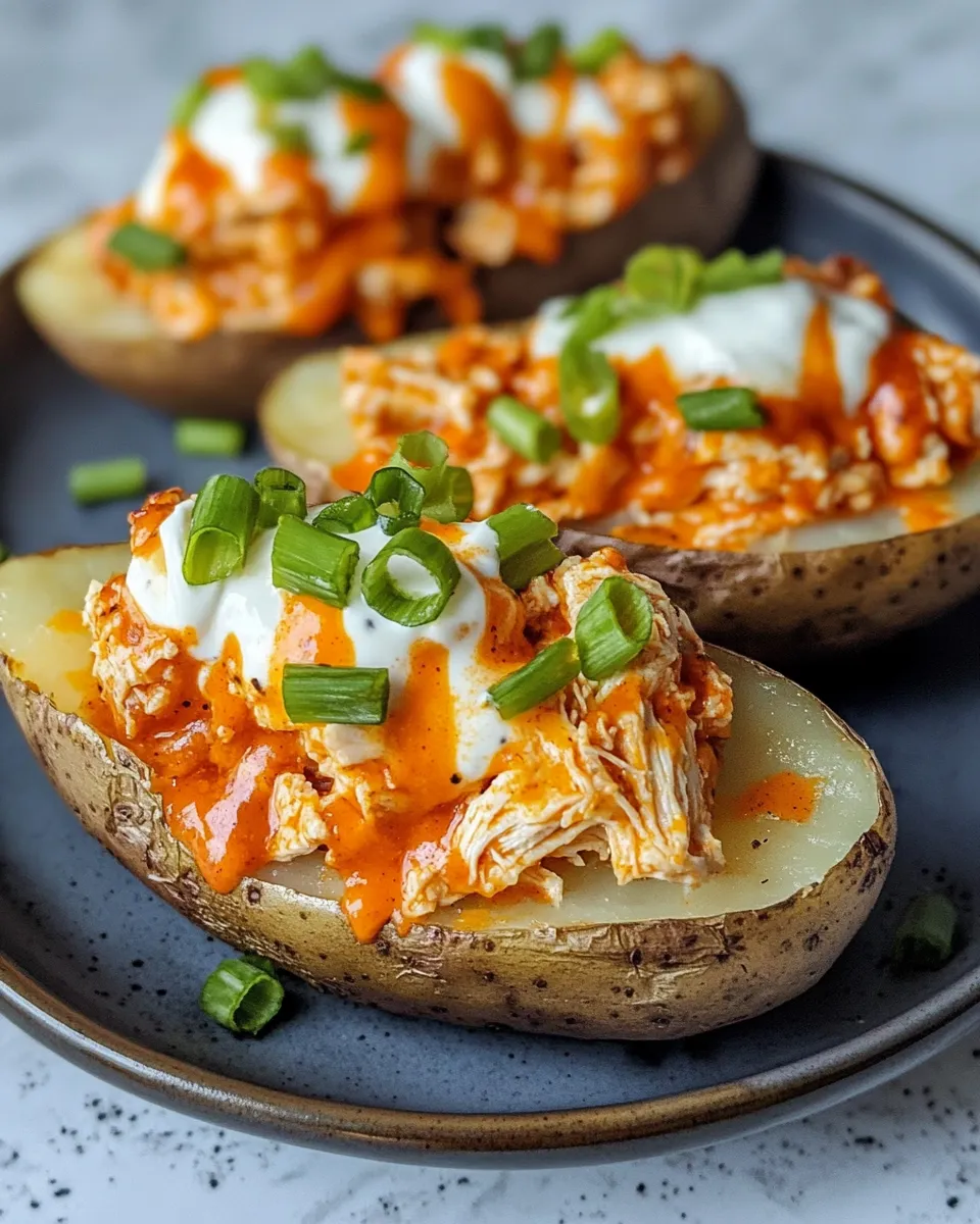Delicious Baked Buffalo Chicken Stuffed Potatoes plate image