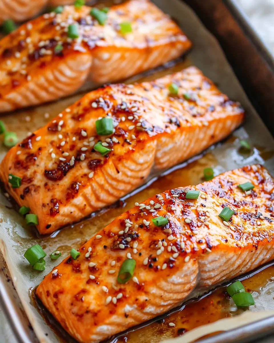 Delicious Baked Sweet Chili Salmon food shot