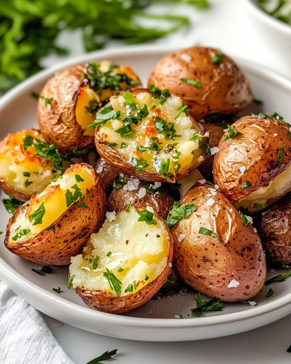 Easy Buttery Herb Smashed Red Potatoes food shot