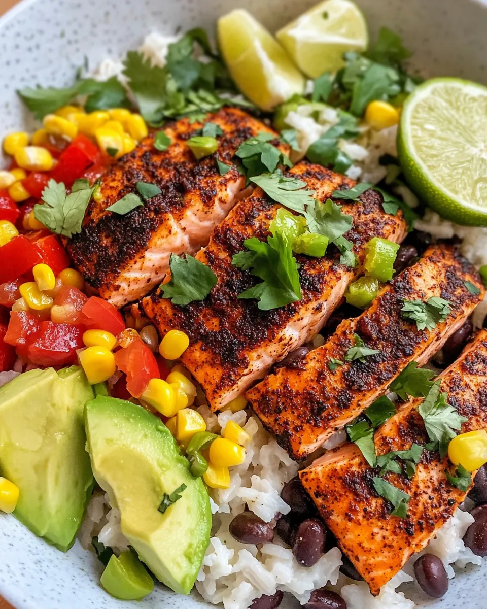 Easy Cajun Blackened Salmon Rice Bowls food shot