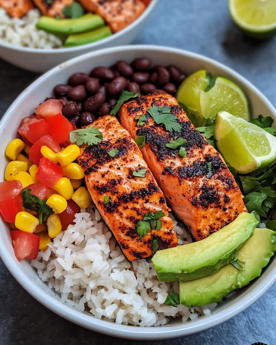 Delicious Cajun Blackened Salmon Rice Bowls plate image