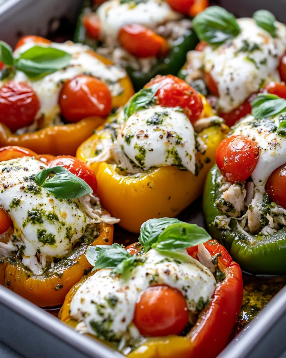 Easy Chicken Pesto Caprese Stuffed Peppers food shot