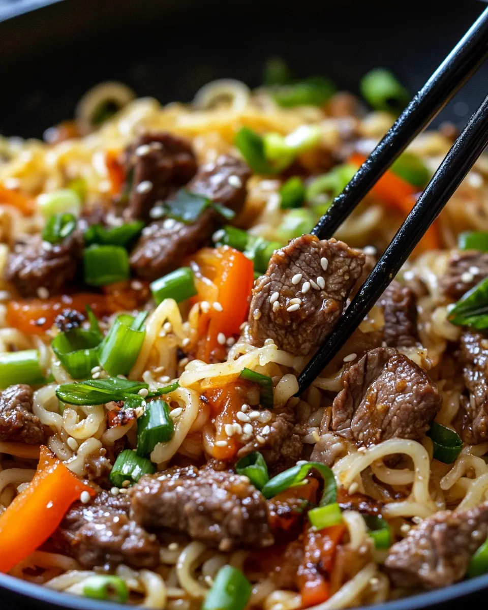 Delicious Chili Garlic Beef Ramen Skillet dish photo