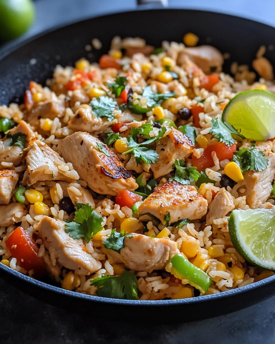 Easy Cilantro Lime Chicken and Rice Skillet food shot