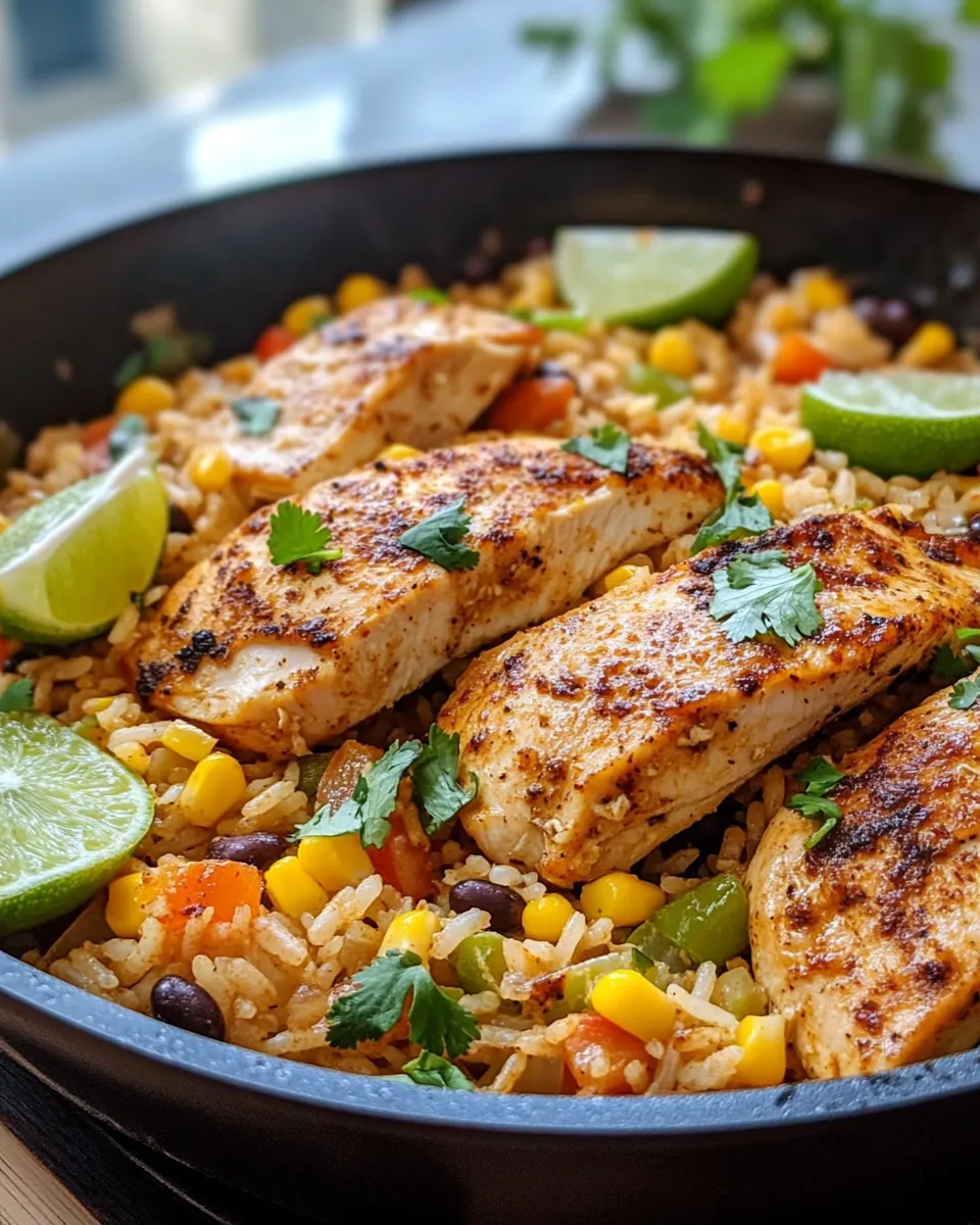 Delicious Cilantro Lime Chicken and Rice Skillet plate image