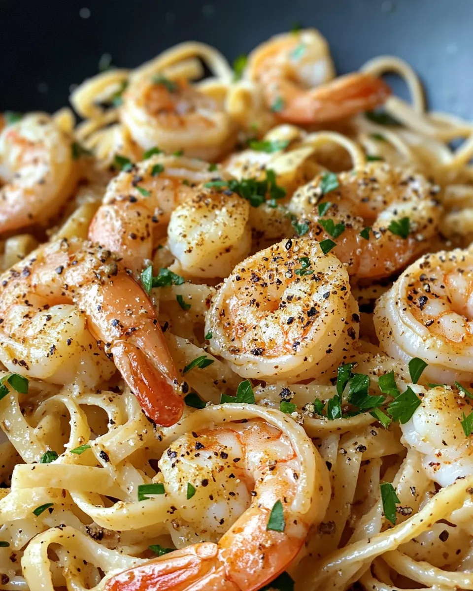 Easy Creamy Cajun Shrimp Linguine food shot