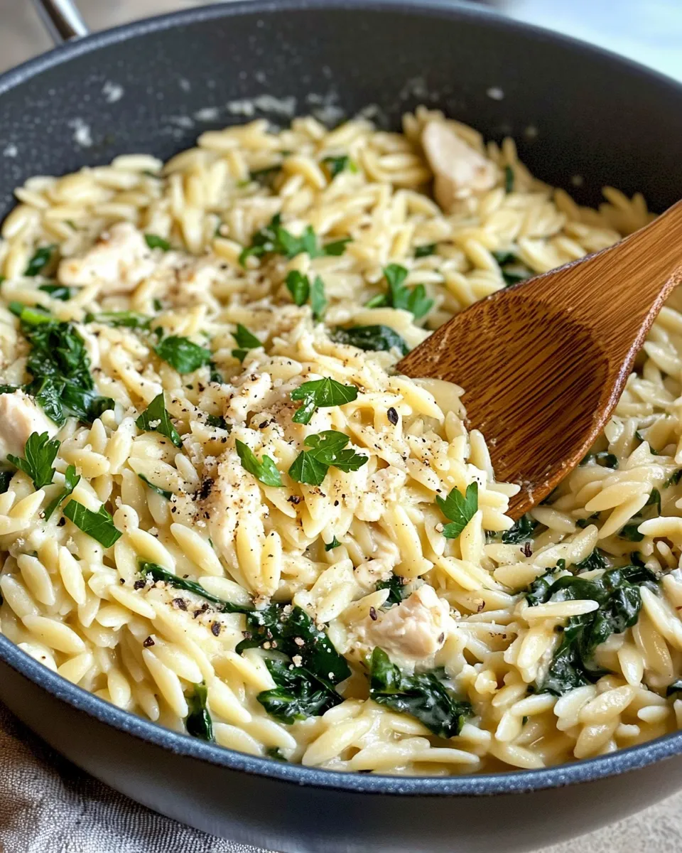 Easy Creamy Garlic Spinach Orzo recipe photo