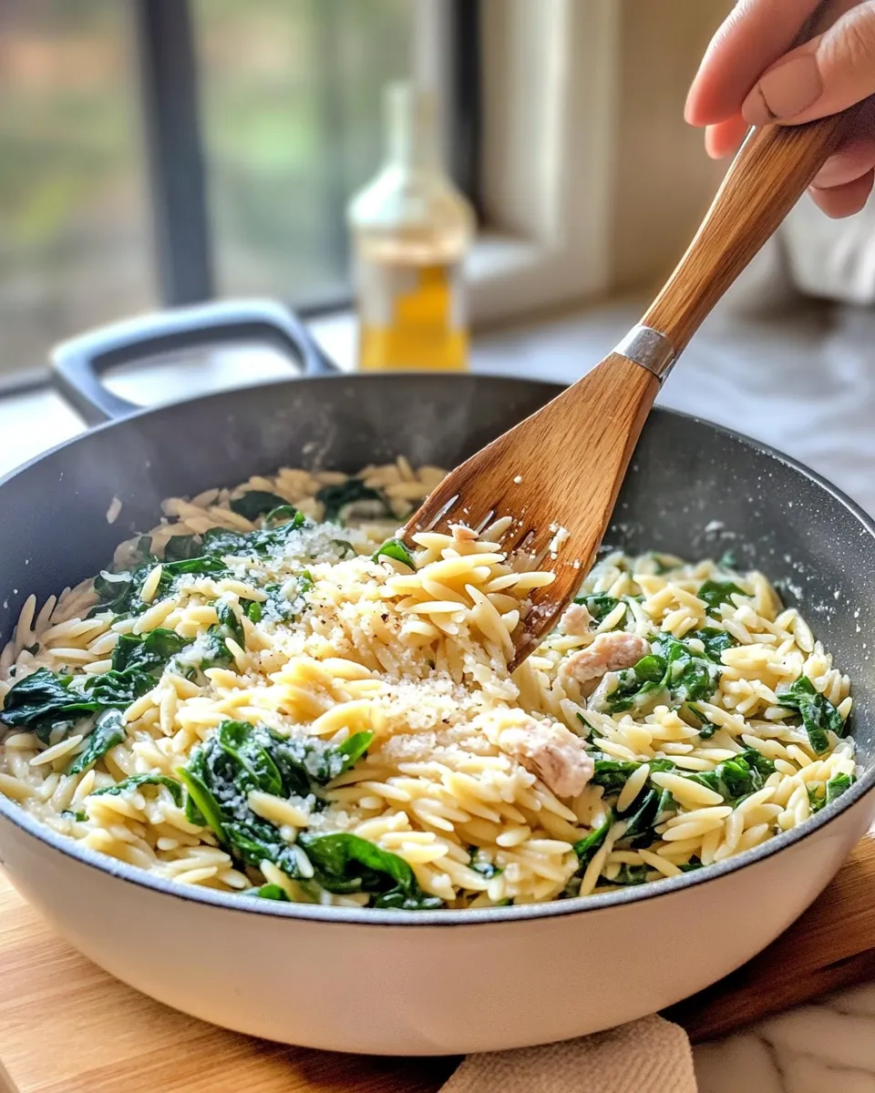 Delicious Creamy Garlic Spinach Orzo dish photo
