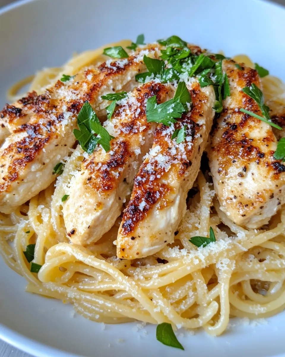 Easy Creamy Lemon Chicken Spaghetti food shot