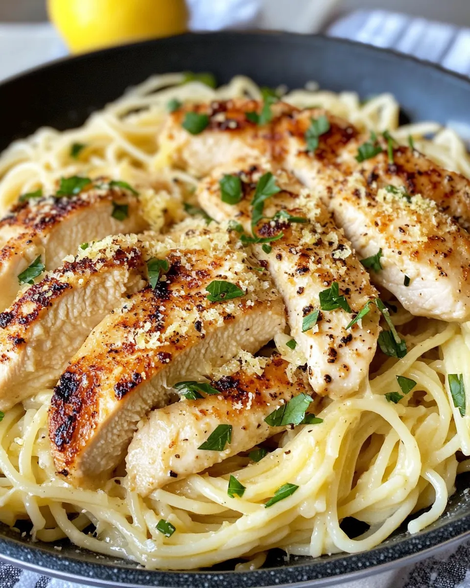 Delicious Creamy Lemon Chicken Spaghetti plate image