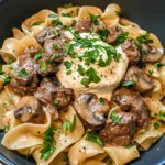 Homemade Creamy Mushroom Beef Stroganoff Noodles recipe photo