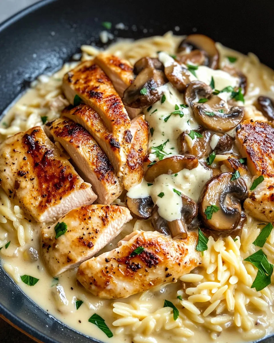 Classic Creamy Mushroom Chicken Orzo dish photo