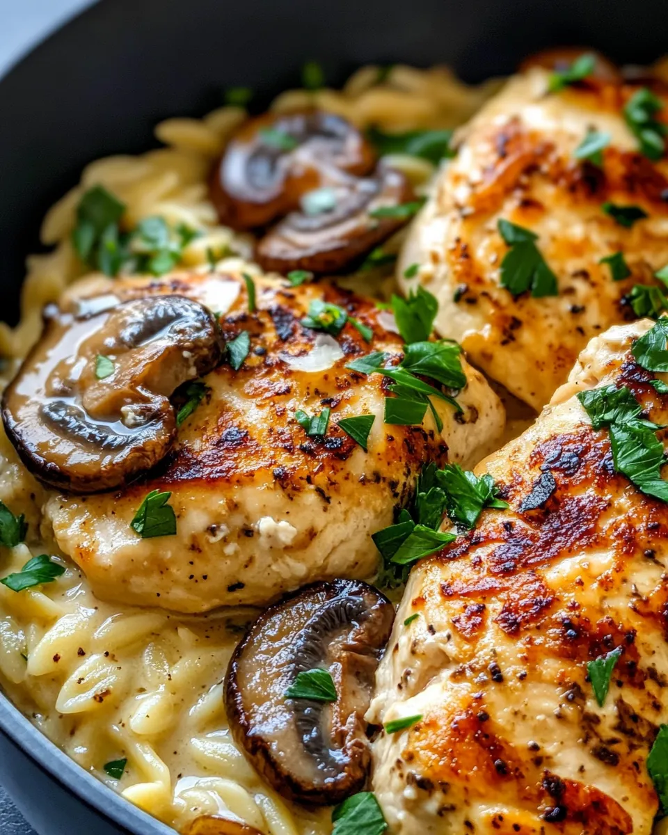 Easy Creamy Mushroom Chicken Orzo food shot