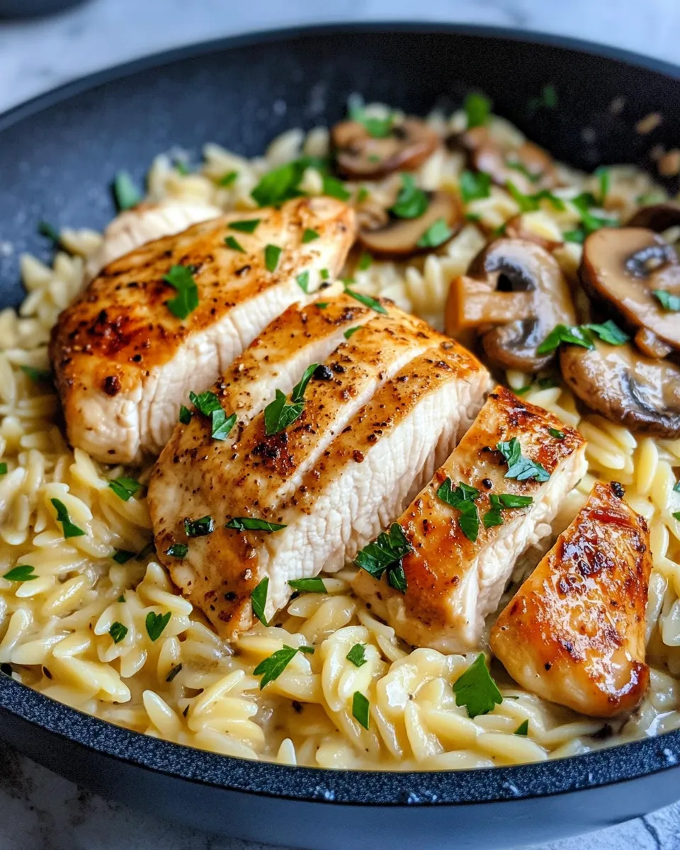 Delicious Creamy Mushroom Chicken Orzo plate image