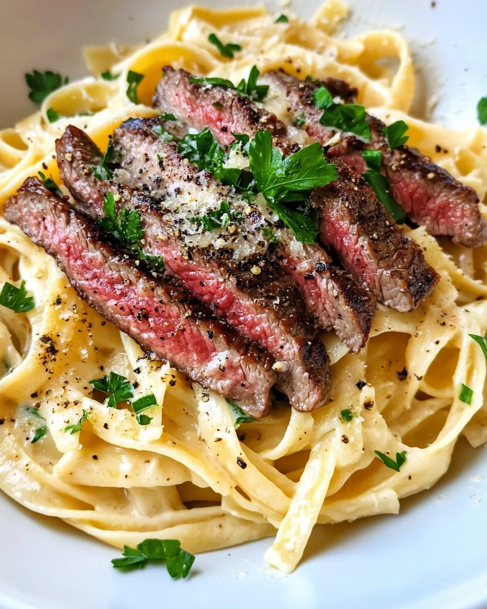 Easy Creamy Peppercorn Steak Pasta dish photo