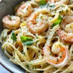 Homemade Creamy Pesto Shrimp Linguine recipe photo