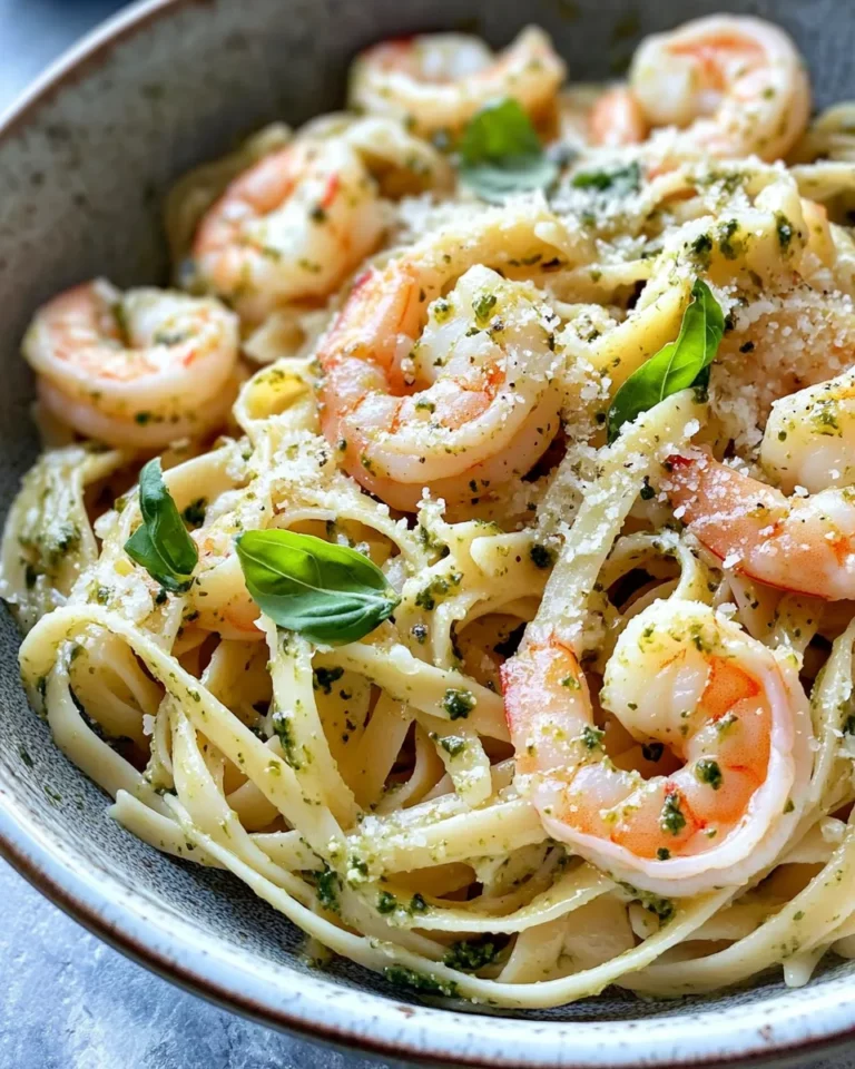 Homemade Creamy Pesto Shrimp Linguine recipe photo