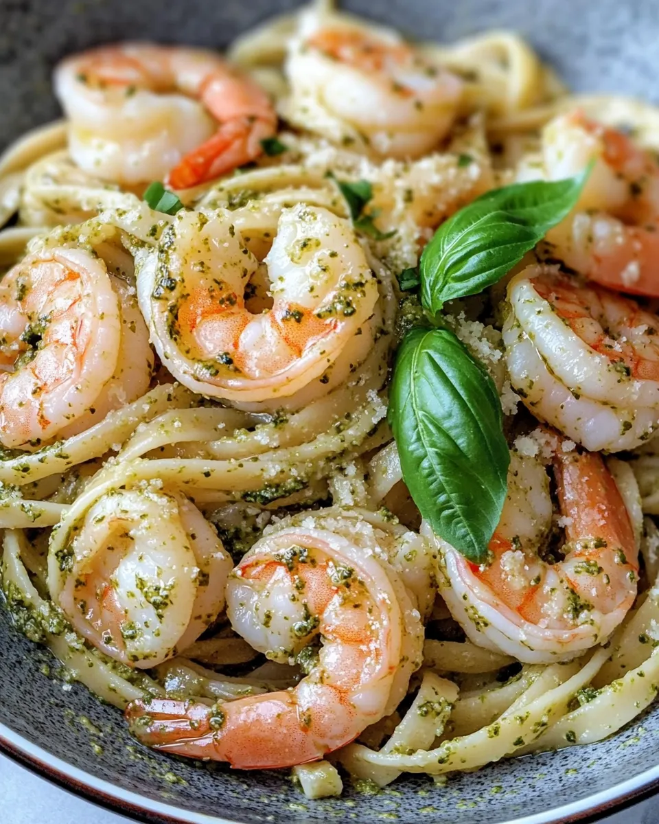 Classic Creamy Pesto Shrimp Linguine dish photo