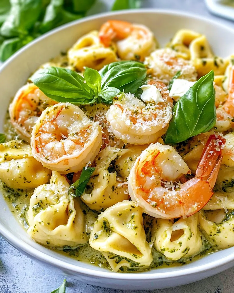 Classic Creamy Pesto Shrimp Tortellini dish photo