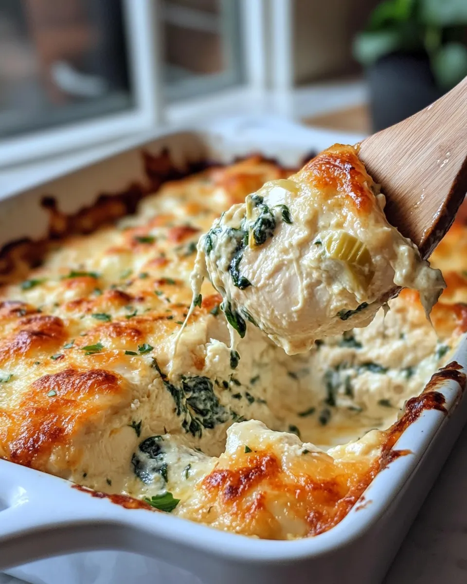 Easy Creamy Spinach Artichoke Chicken Bake recipe image