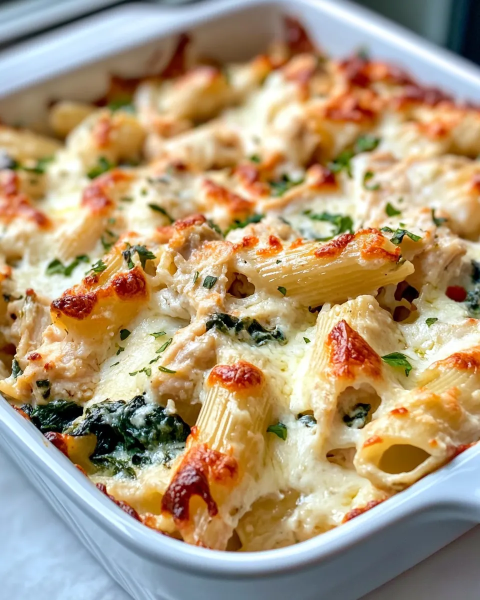 Easy Creamy Spinach Artichoke Pasta Bake food shot
