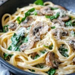 Homemade Creamy Spinach Mushroom Fettuccine photo