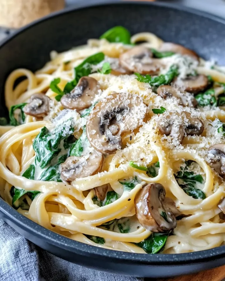 Homemade Creamy Spinach Mushroom Fettuccine photo