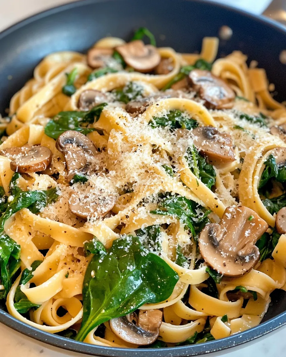 Classic Creamy Spinach Mushroom Fettuccine image