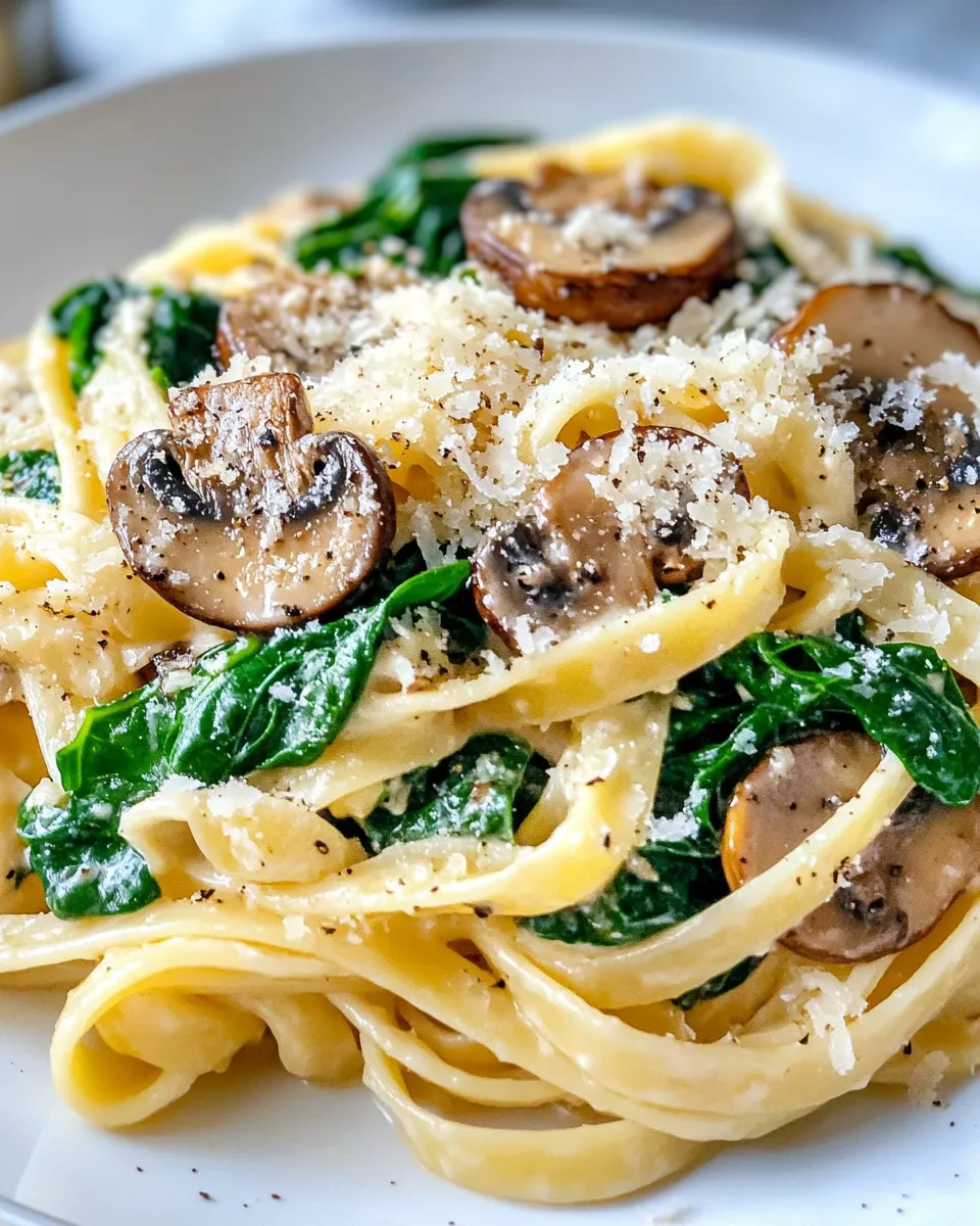Easy Creamy Spinach Mushroom Fettuccine recipe photo