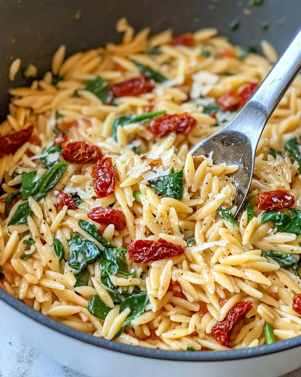 Easy Creamy Spinach Sun-Dried Tomato Orzo recipe photo
