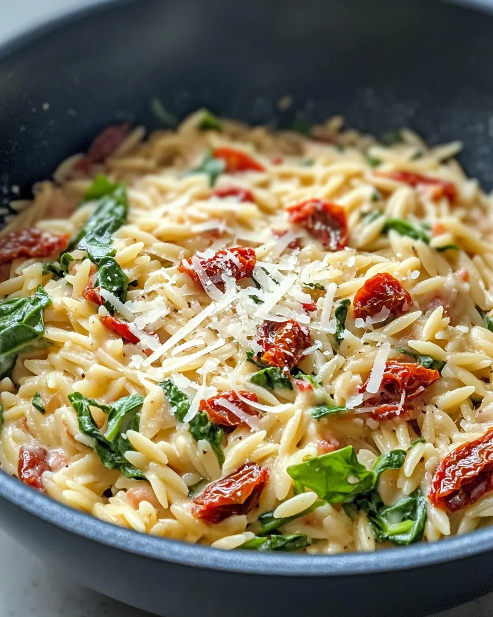 Delicious Creamy Spinach Sun-Dried Tomato Orzo dish photo