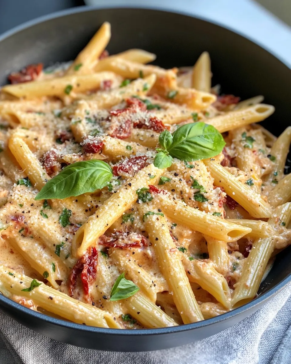 Easy Creamy Sun-Dried Tomato Penne food shot