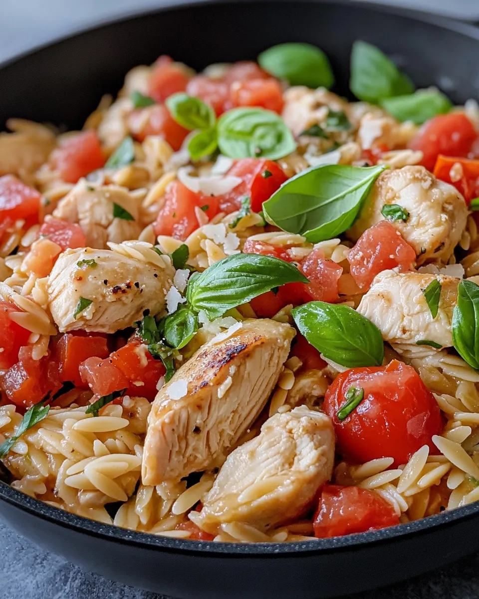 Easy Creamy Tomato Basil Chicken Orzo dish photo