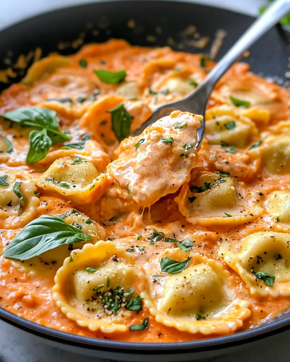 Delicious Creamy Tomato Basil Tortelloni shot