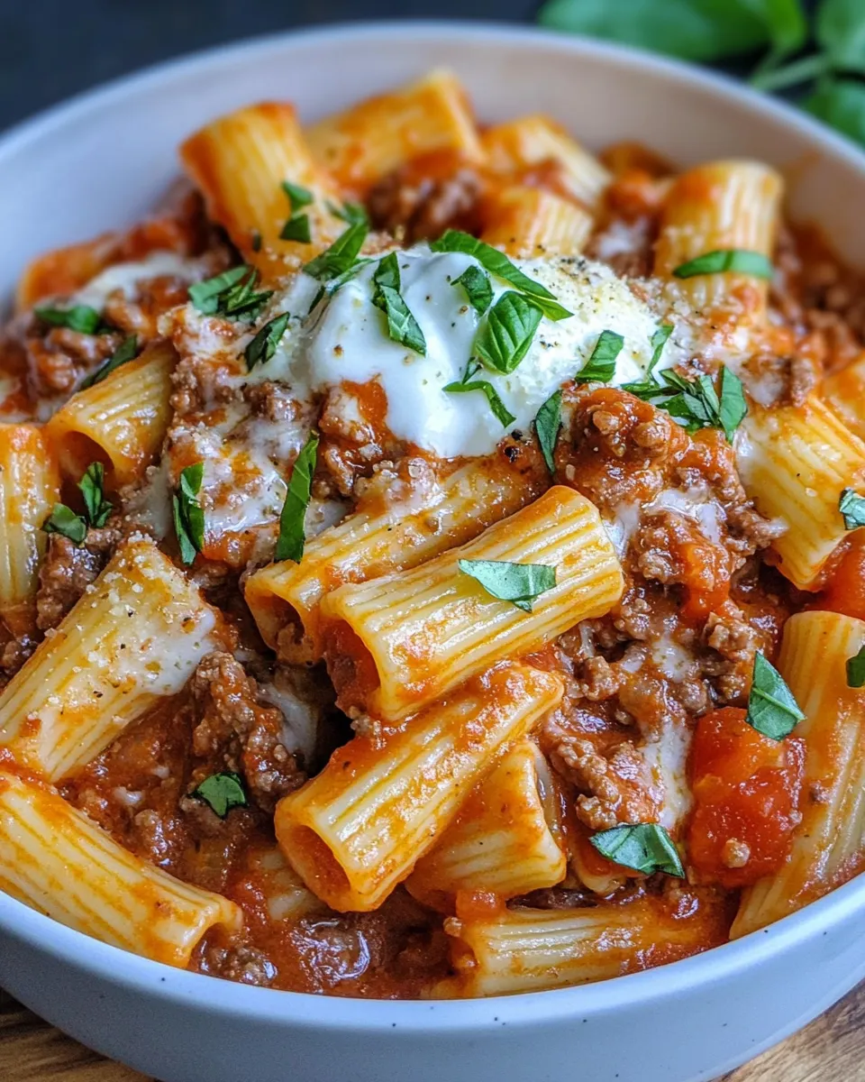 Classic Creamy Tomato Beef Rigatoni dish photo