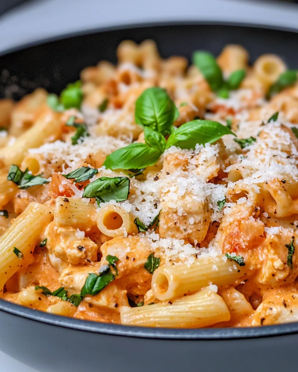 Easy Creamy Tomato Chicken Cavatappi food shot