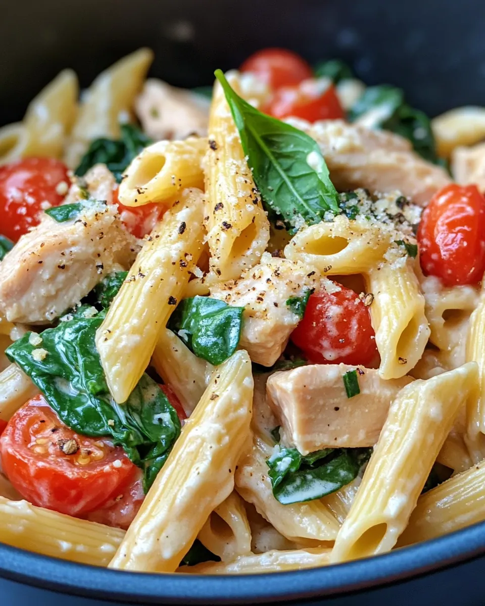 Easy Creamy Tuscan Chicken Penne food shot