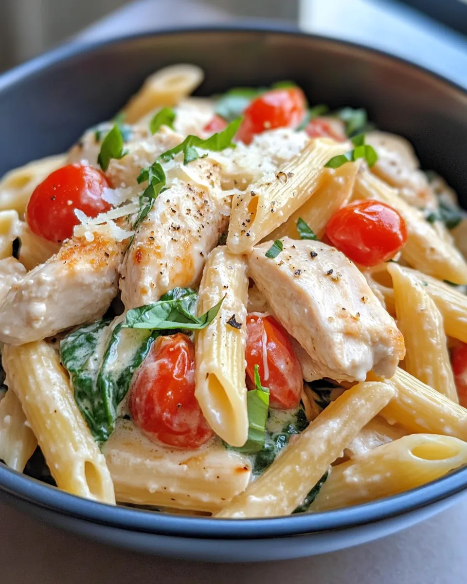 Delicious Creamy Tuscan Chicken Penne plate image