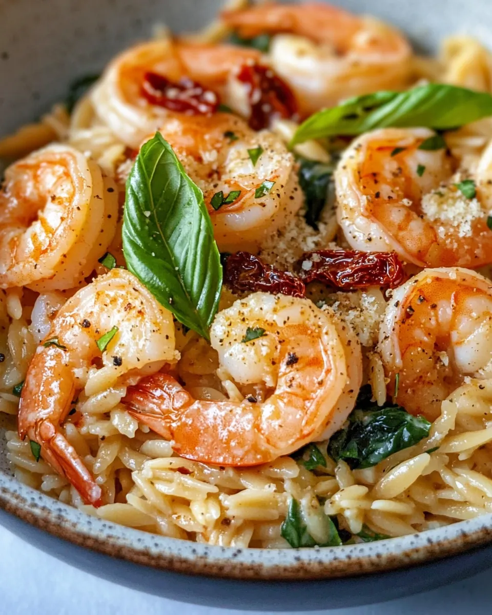 Easy Creamy Tuscan Shrimp Orzo food shot