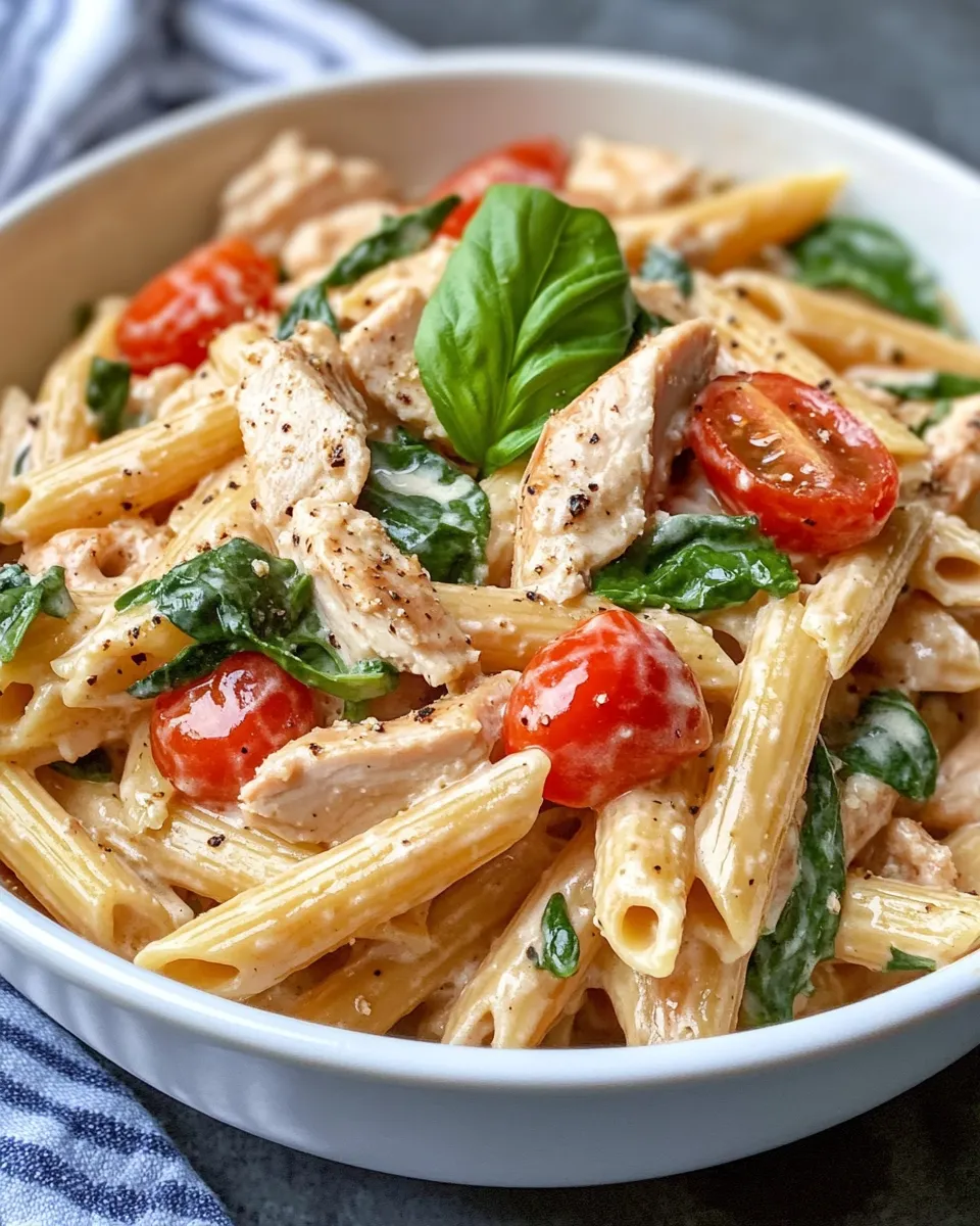 Easy Creamy Tuscan Turkey Penne food shot