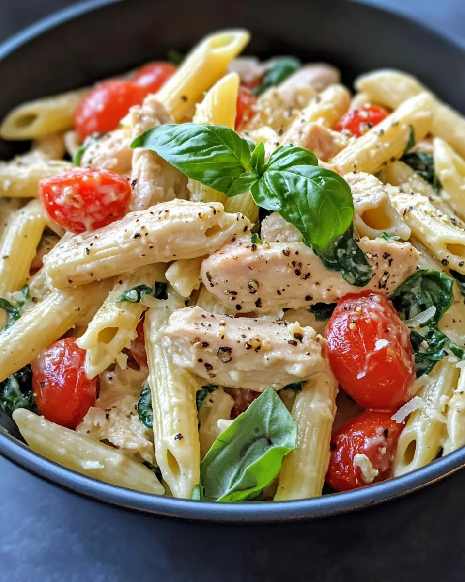 Delicious Creamy Tuscan Turkey Penne plate image