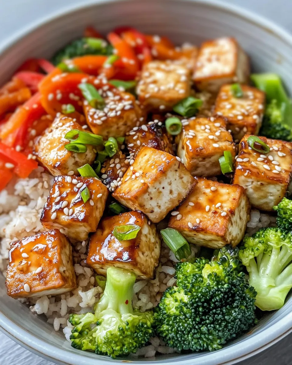 Easy Crispy Sesame Ginger Tofu Bowls food shot