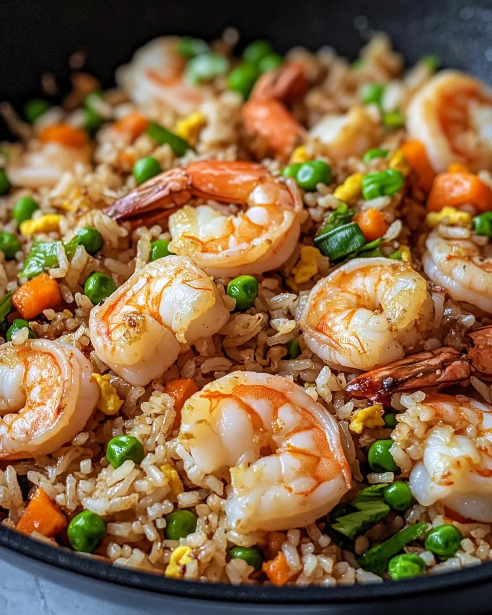 Delicious Garlic Butter Shrimp Fried Rice food shot
