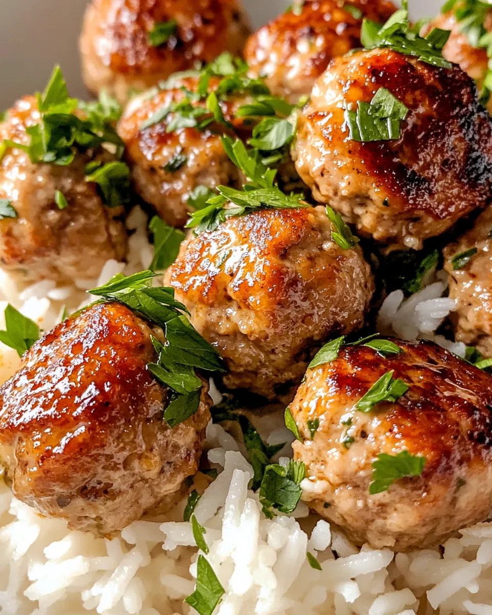 Delicious Garlic Butter Turkey Meatballs with Rice food shot