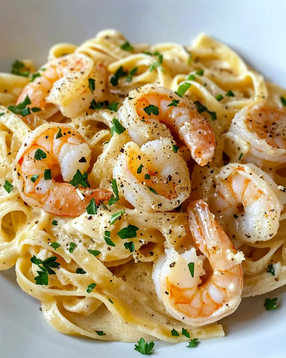 Easy Garlic Herb Shrimp Alfredo food shot