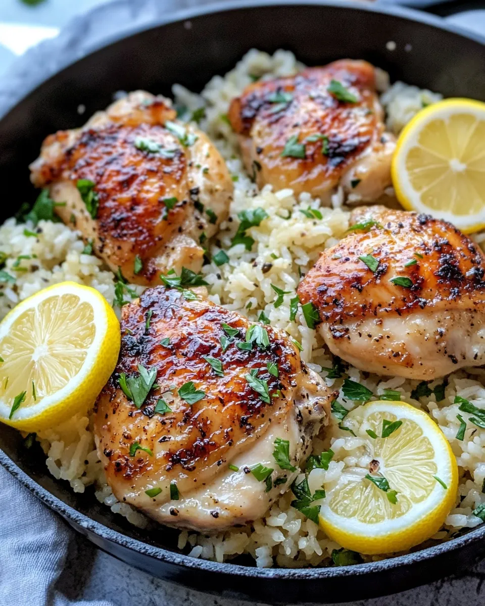Delicious Greek Lemon Chicken and Rice food shot